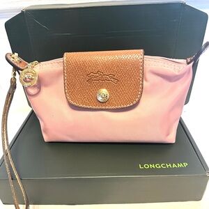 Longchamp Pink Clutch with Brown Accents